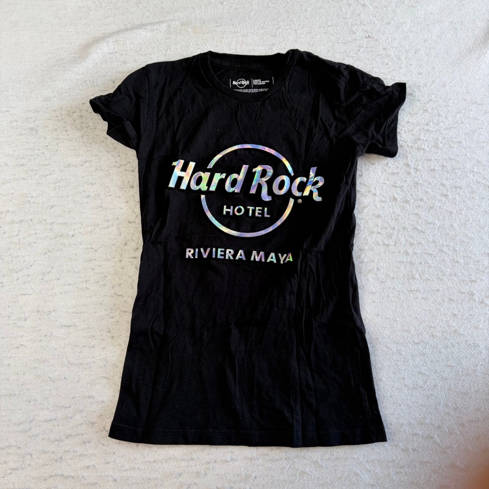 Hard Rock Hotel T-Shirt Womens Black Riviera Maya Holographic Graphic